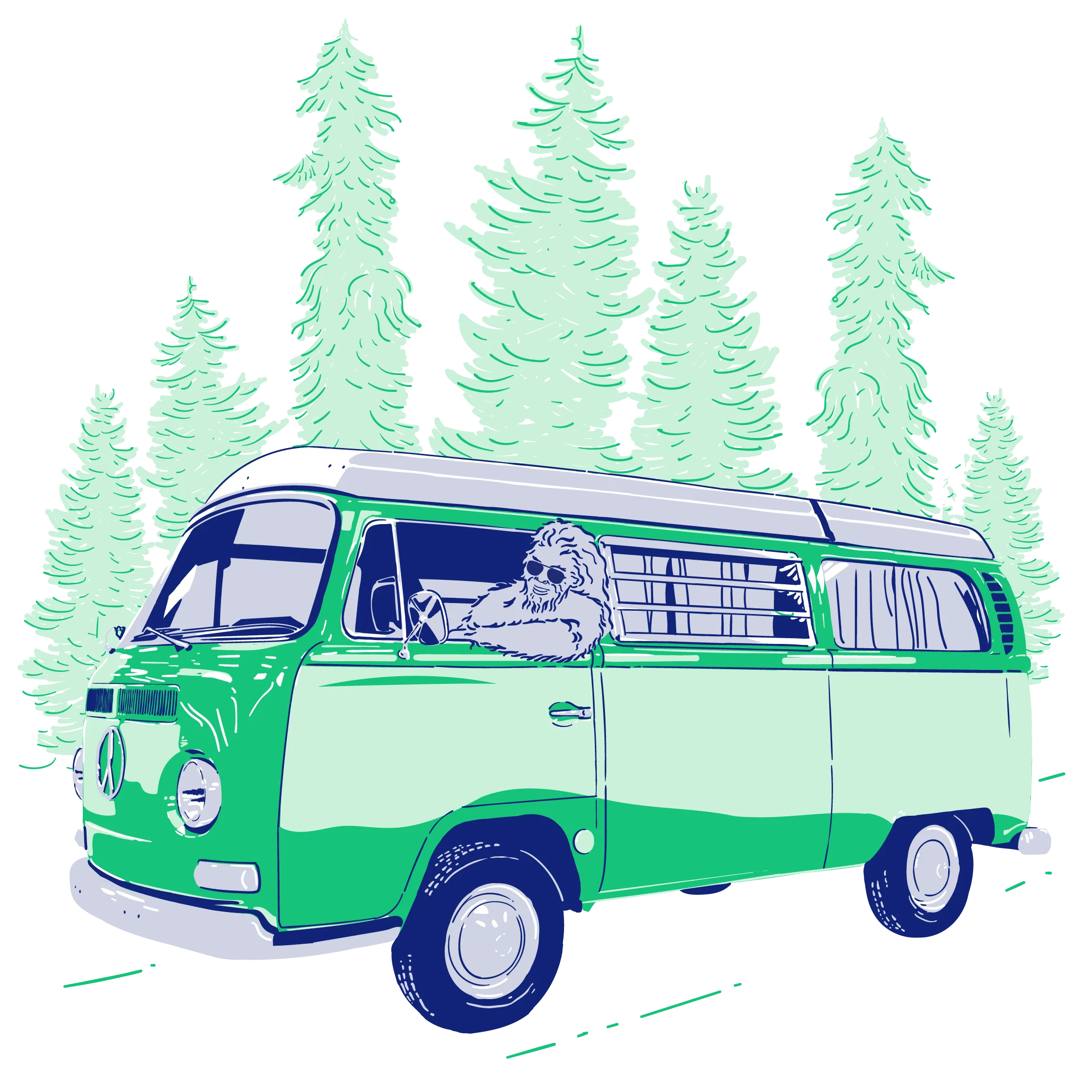 Sasquatch driving a camper van