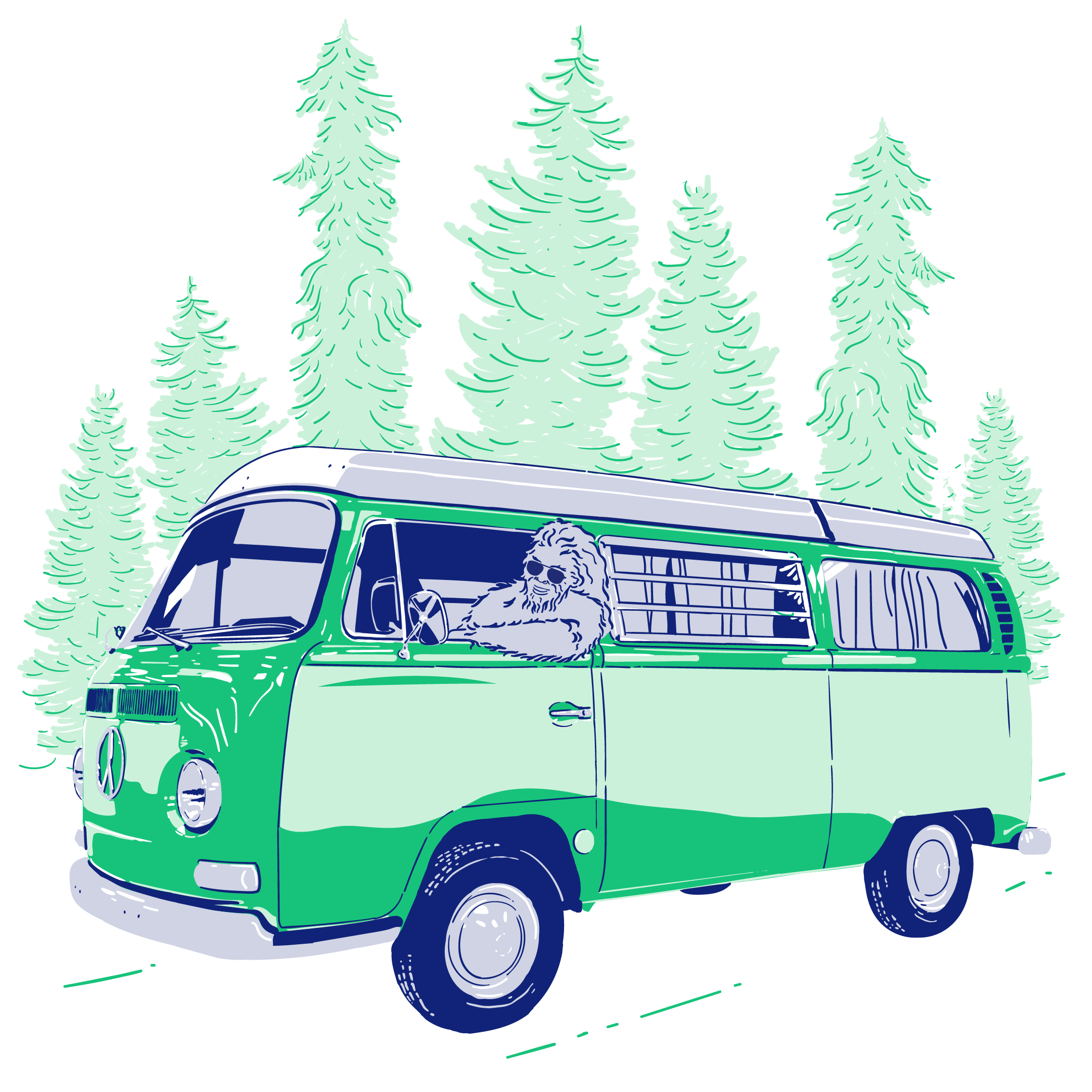 Sasquatch driving a camper van